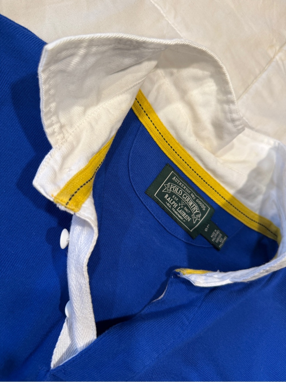 Polo by Ralph Lauren Blue Rugby Shirt with Red & Yellow Stripes - Picture 3 of 3